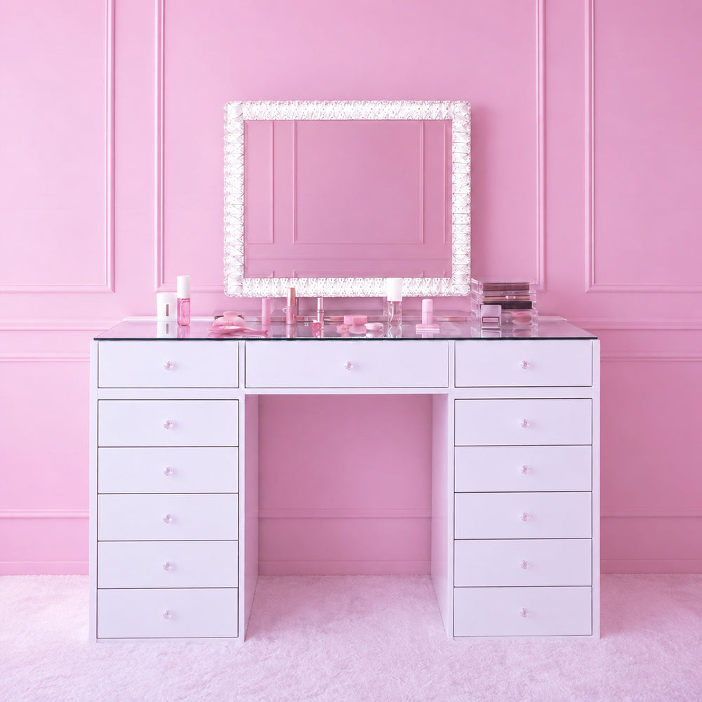 Coiffeuse maquillage avec miroir LED Sundye – Pack Duo