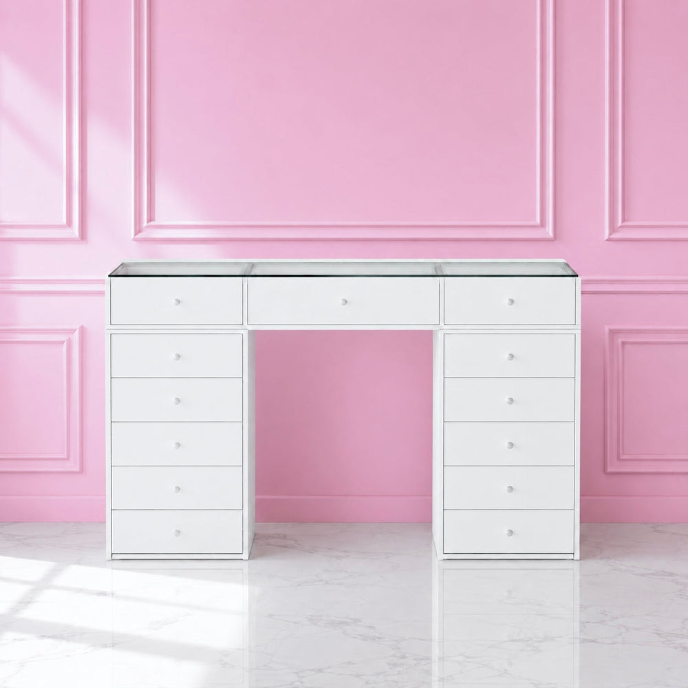 Grande coiffeuse 150 cm avec tiroirs et vitrines
