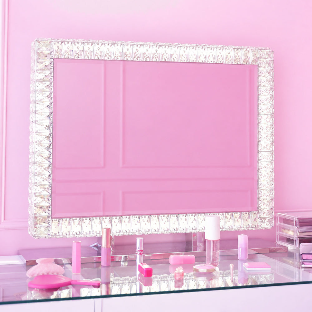 Miroir de coiffeuse LED à cristaux 78 × 60 cm