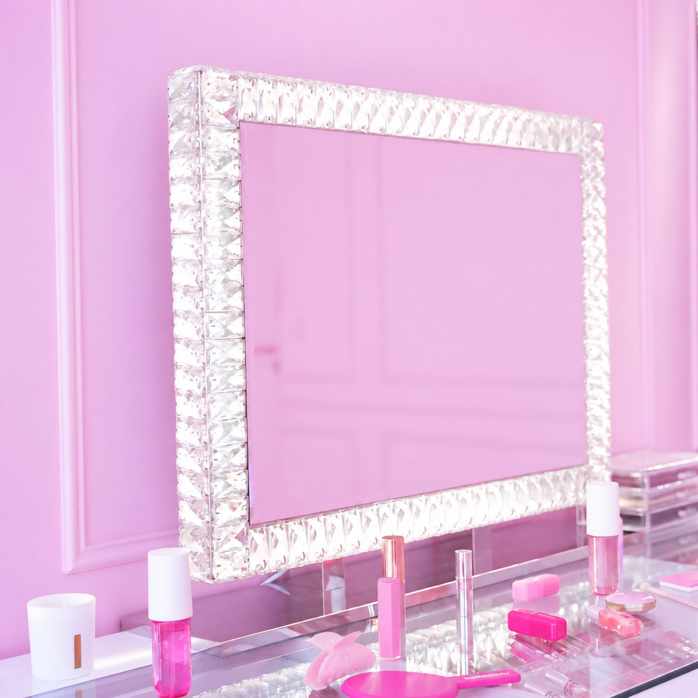 Miroir de coiffeuse LED à cristaux 78 × 60 cm