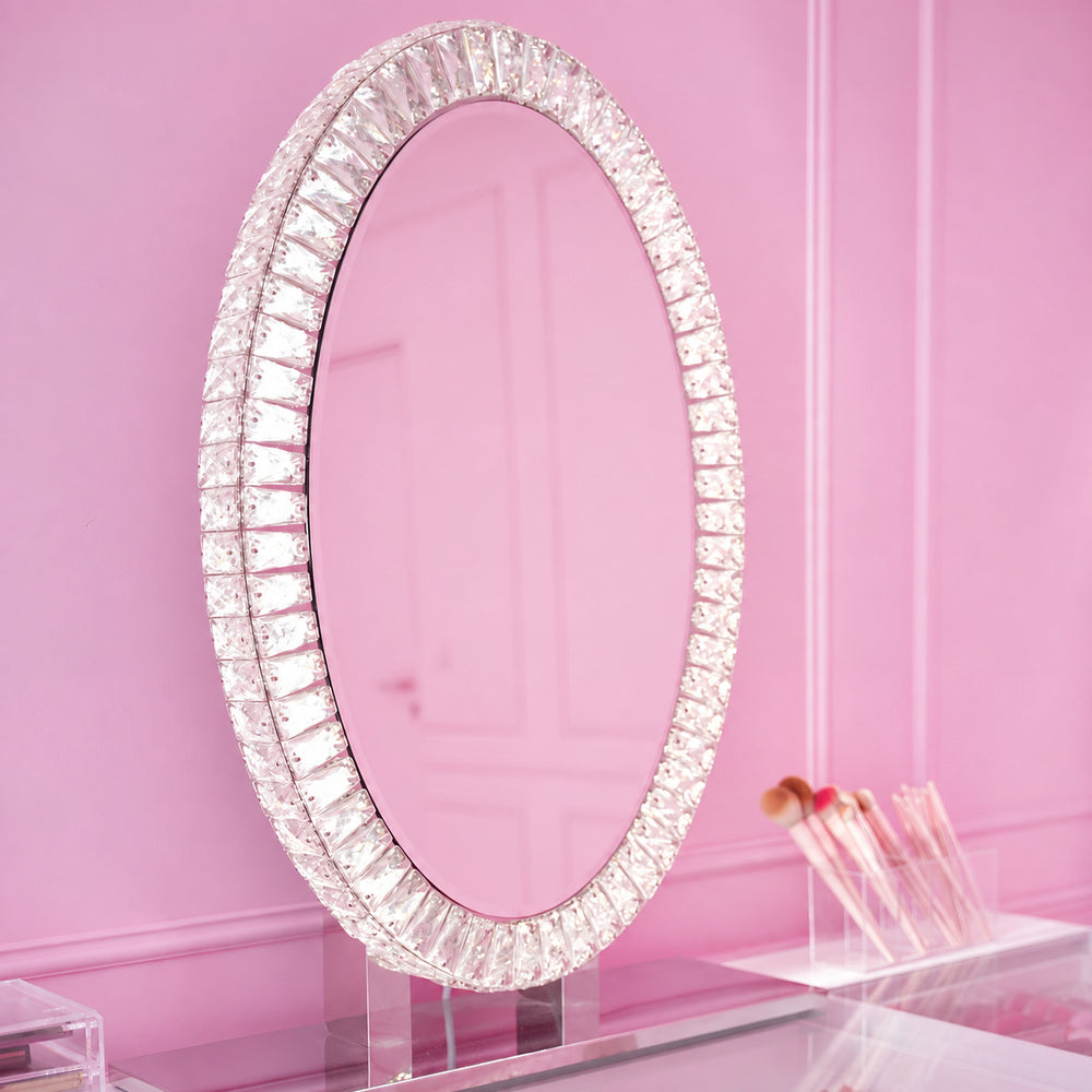 Miroir ovale LED à cristaux 70 × 50 cm