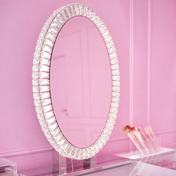 Miroir ovale LED à cristaux 70 × 50 cm