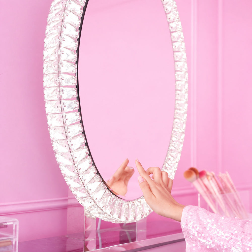 Miroir ovale LED à cristaux 70 × 50 cm