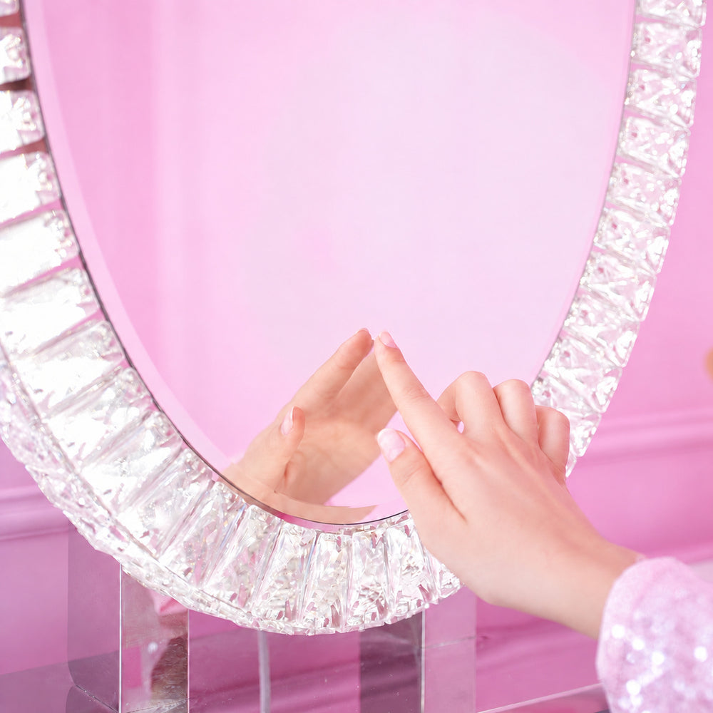 Miroir ovale LED à cristaux 70 × 50 cm